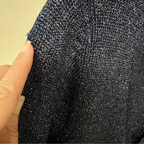 Ann Taylor holiday navy blue metallic threaded cardigan sweater women’s Small - Picture 10 of 11